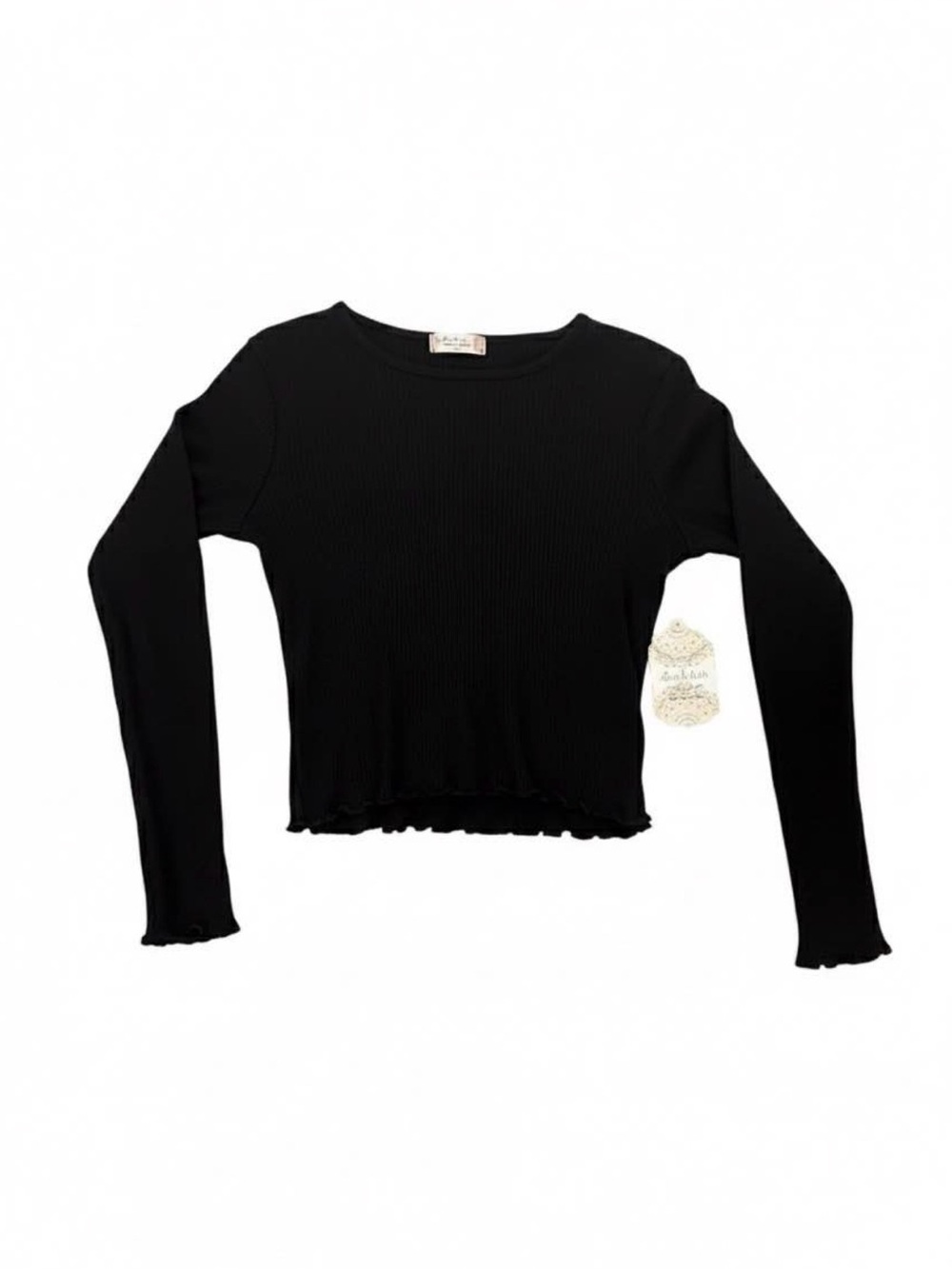 Altar’d State Black Ribbed Long Sleeve Lettuce Hem Top New With Tags
